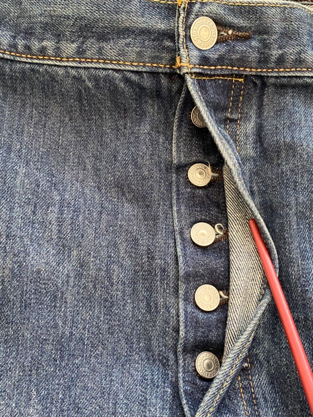 Levis 501 Regular Fit Straight Leg Blue Jeans Mens 46X30 Red Tab 5 Pocket Denim - Picture 5 of 12
